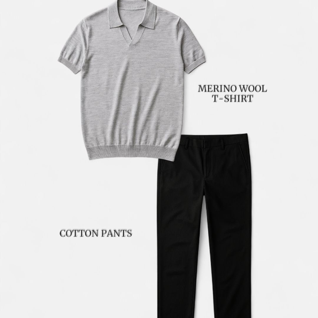 Casual outfit set light gray + black (T-shirt+pants)