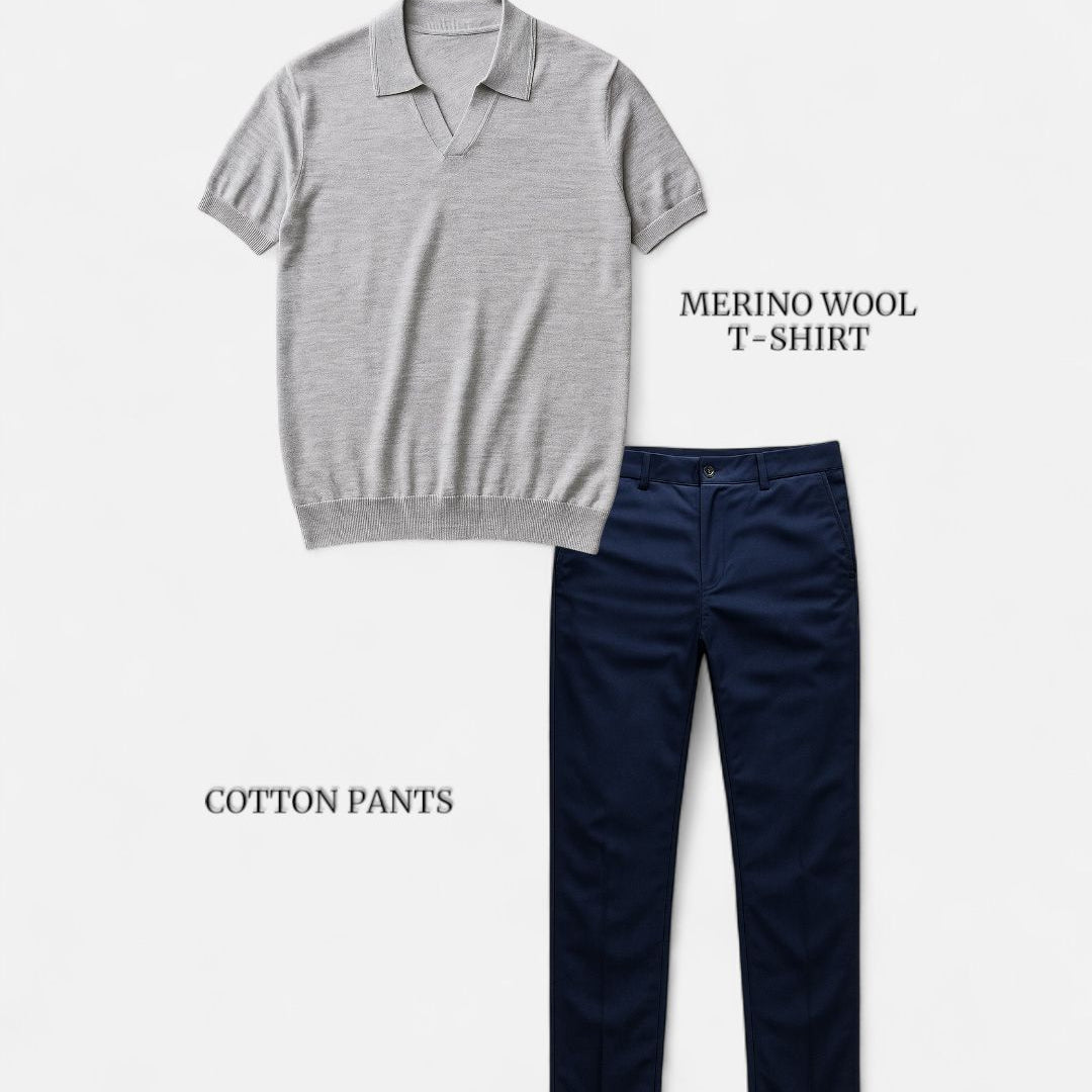 Casual outfit set light gray + navy blue (T-shirt+pants)
