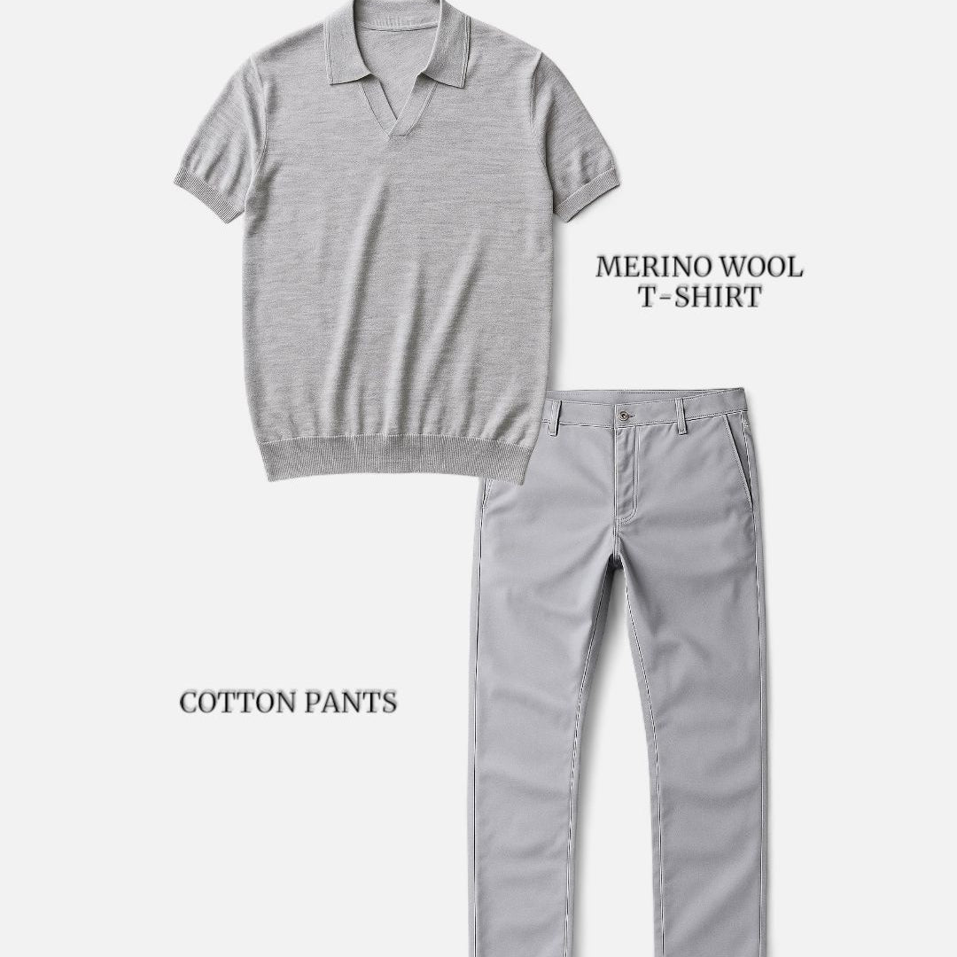 Casual outfit set light gray + light gray (T-shirt+pants)