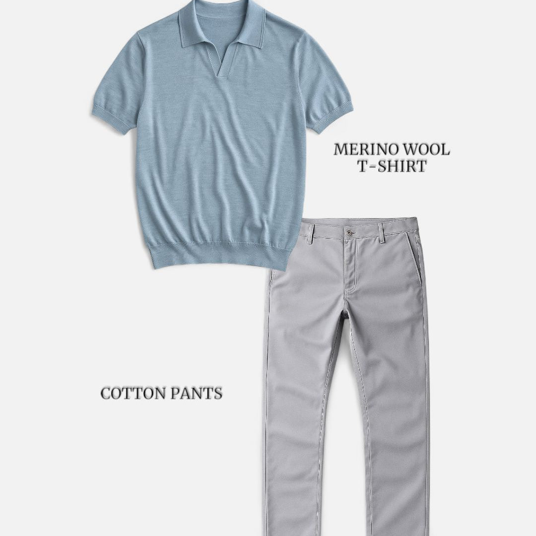 Casual outfit set baby blue + light gray (T-shirt+pants)