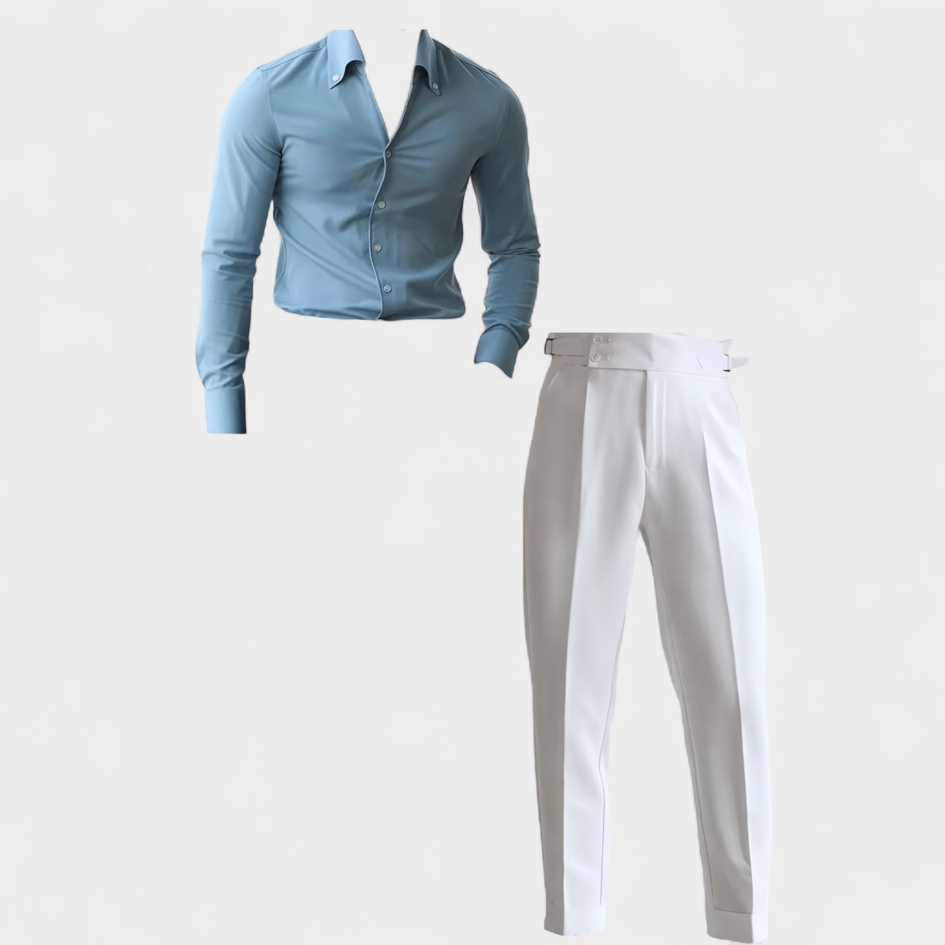 Elegant set baby blue + white high-waist (shirt+trousers)