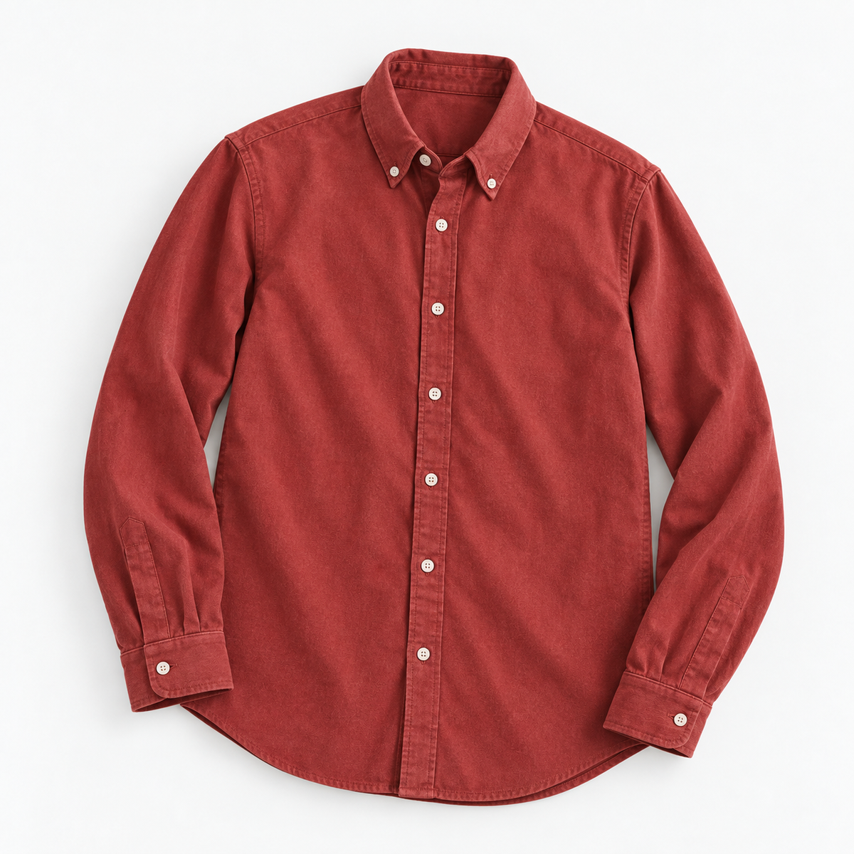 Brushed cotton oxford shirt with a button collar in brick red, product view