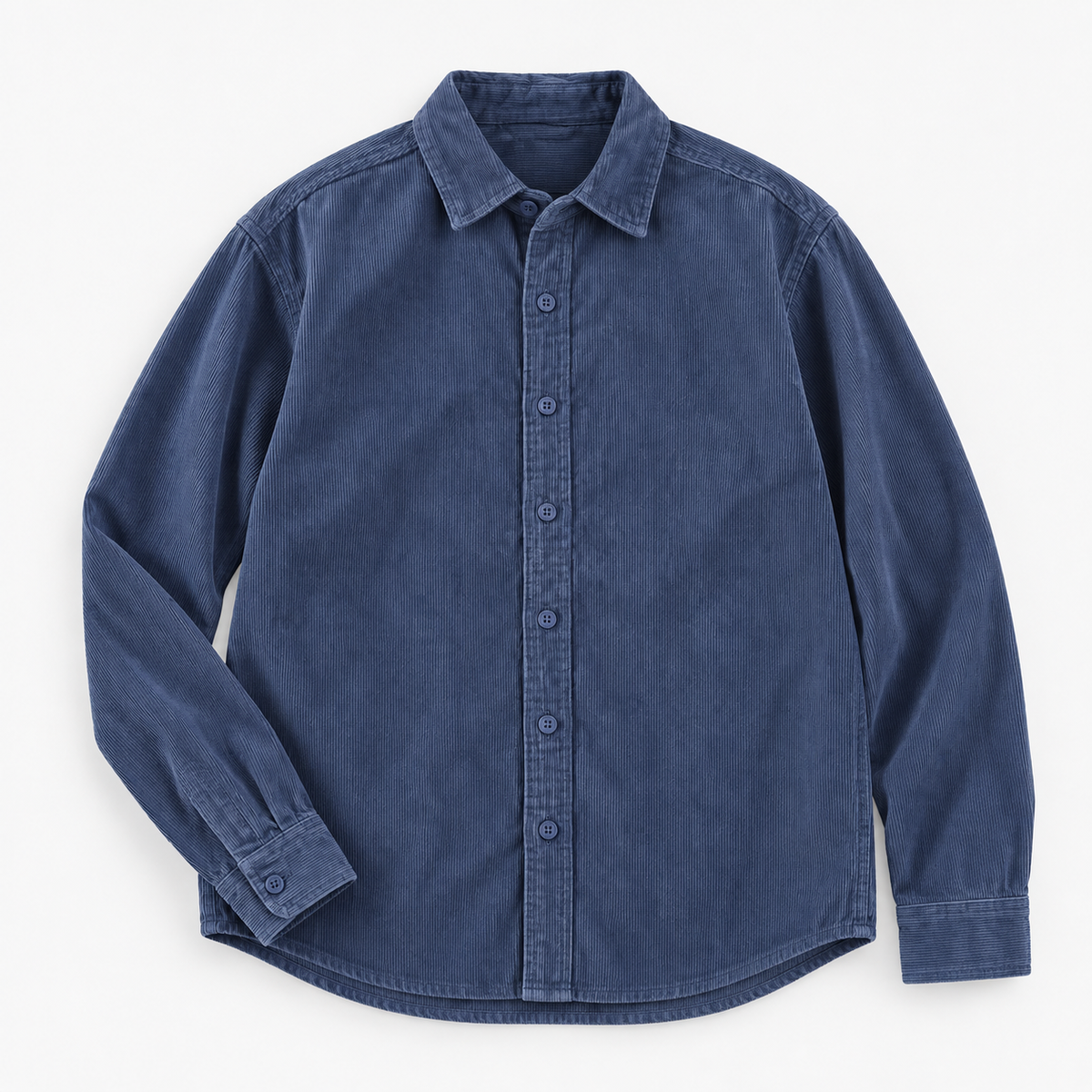 Washed cotton corduroy shirt with a clean front in slate blue, product view