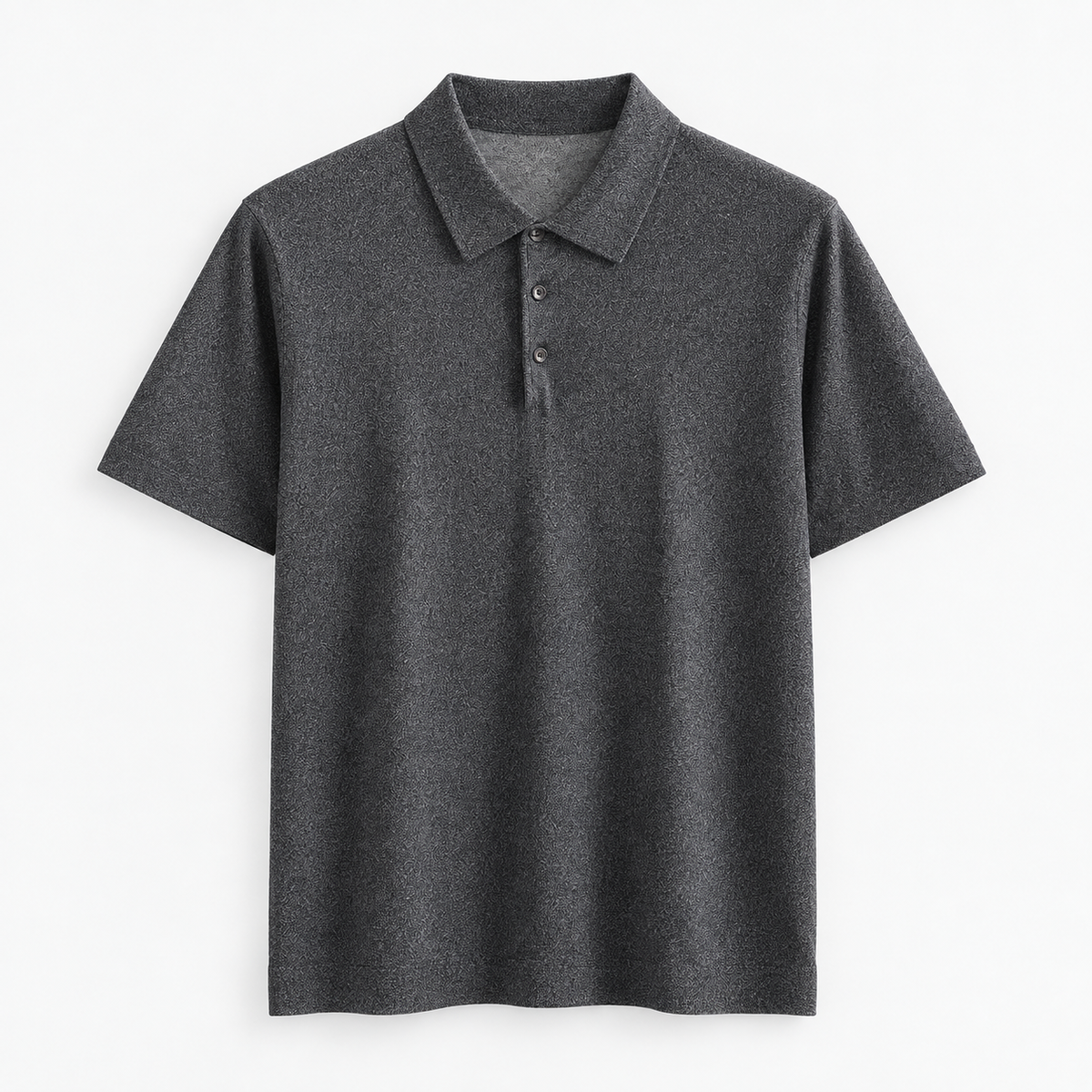 Textured lyocell short sleeve knit polo in charcoal, product view