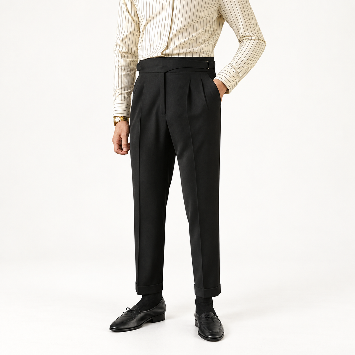 Casual button-down straight fit elegant pants in Black – product view