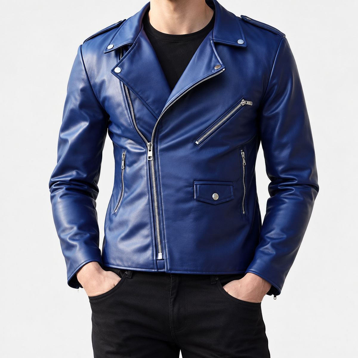Antonios Motorcycle Leather Jacket — Blue