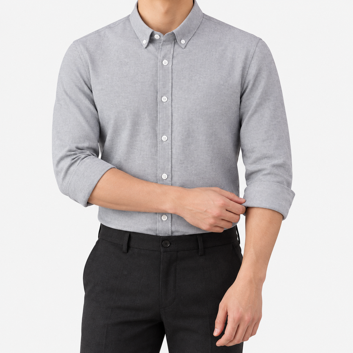 SAFARI cotton long sleeve shirt in gray, front model view