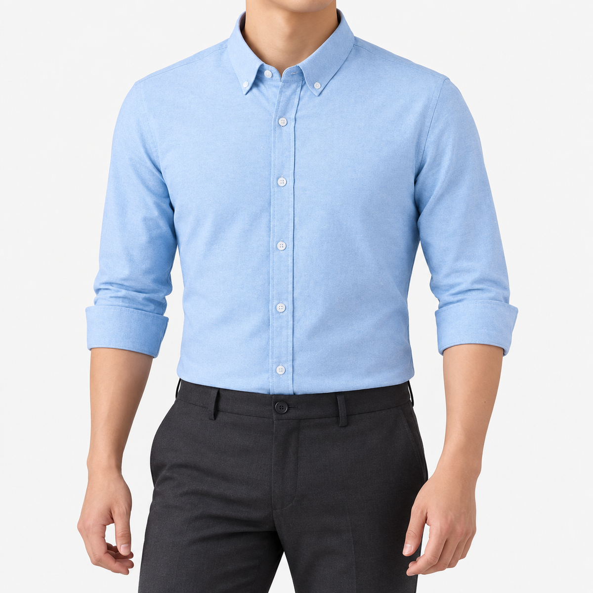 SAFARI cotton long sleeve shirt in baby blue, front model view