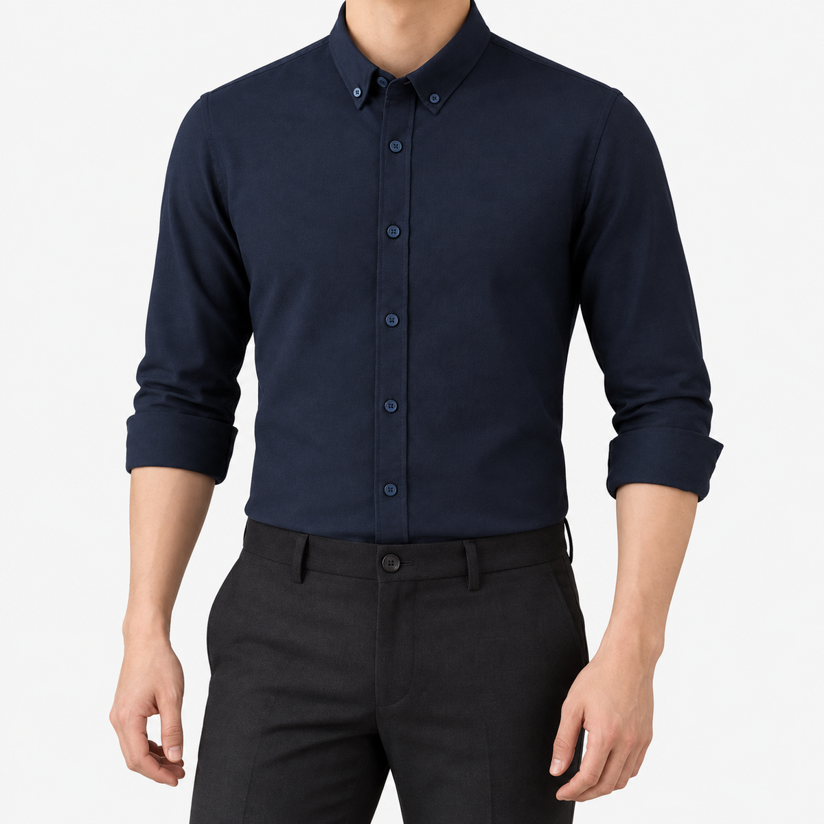 SAFARI cotton long sleeve shirt in dark blue, front model view