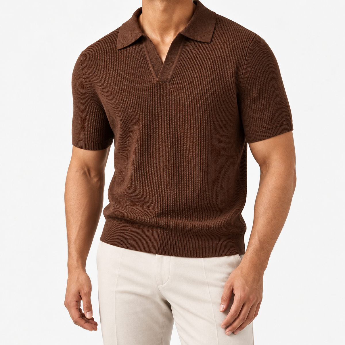 Ramon business slim cashmere polo sweater in coffee, front model view