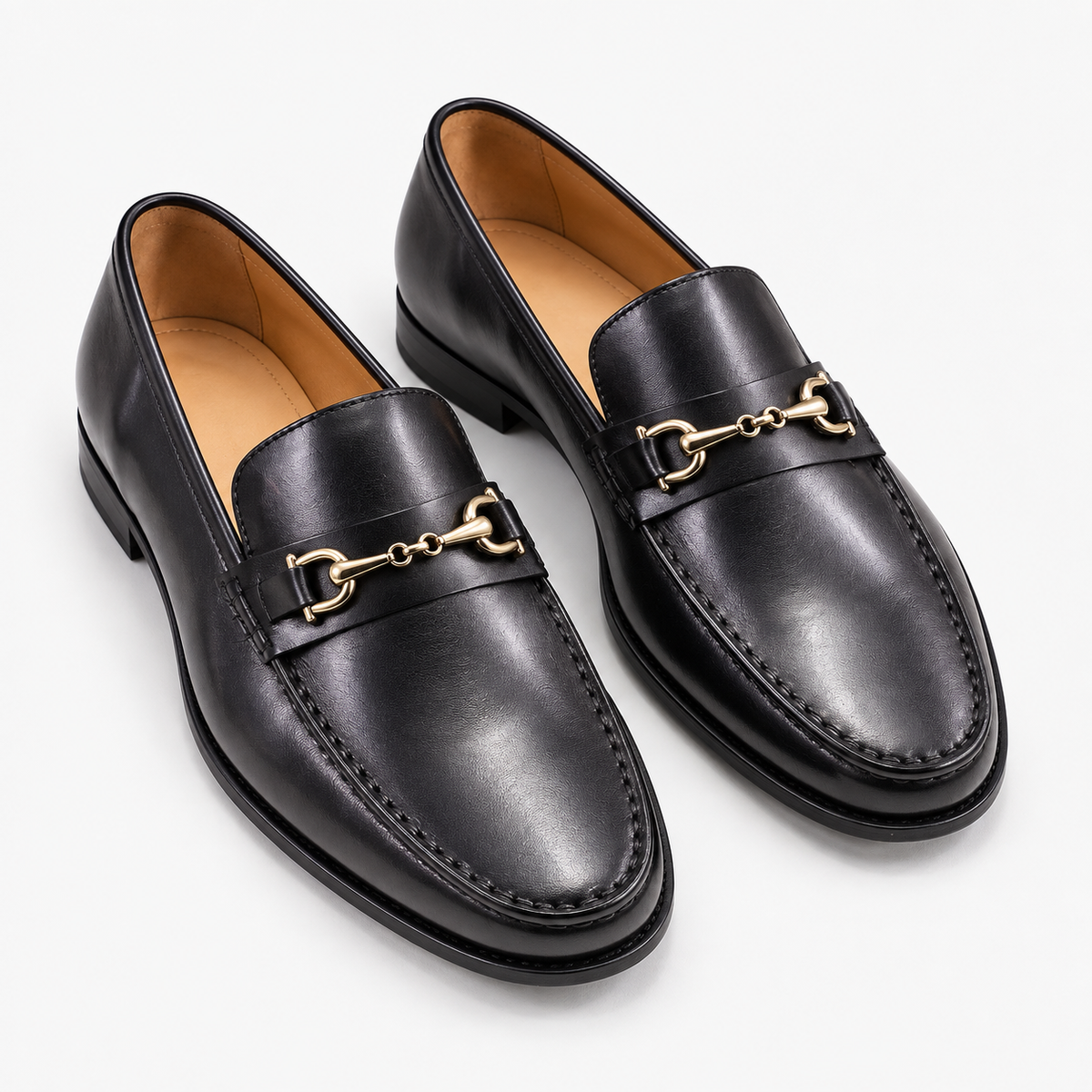 Leonardo classic italian loafers with chain in black, product-only cover