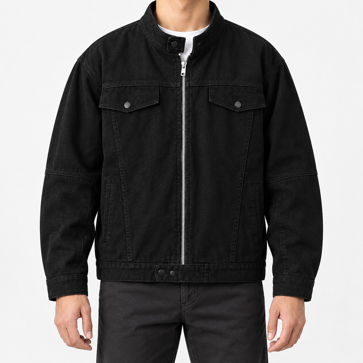 Leonardo pure cotton spring/autumn jacket in black, front model view