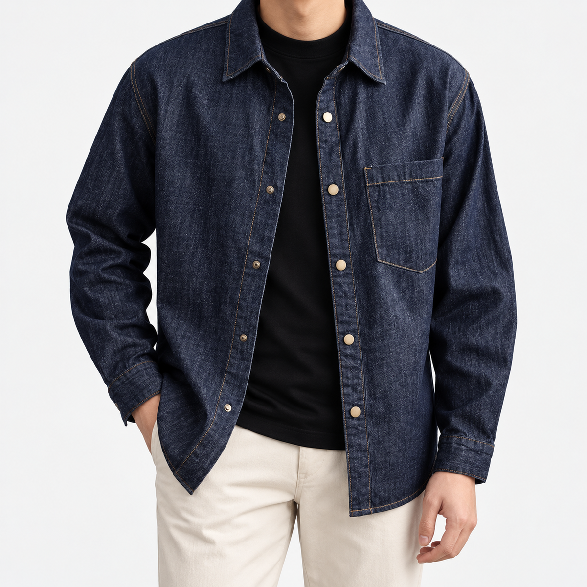 Leonardo cotton-linen classic jacket in blue, front model view