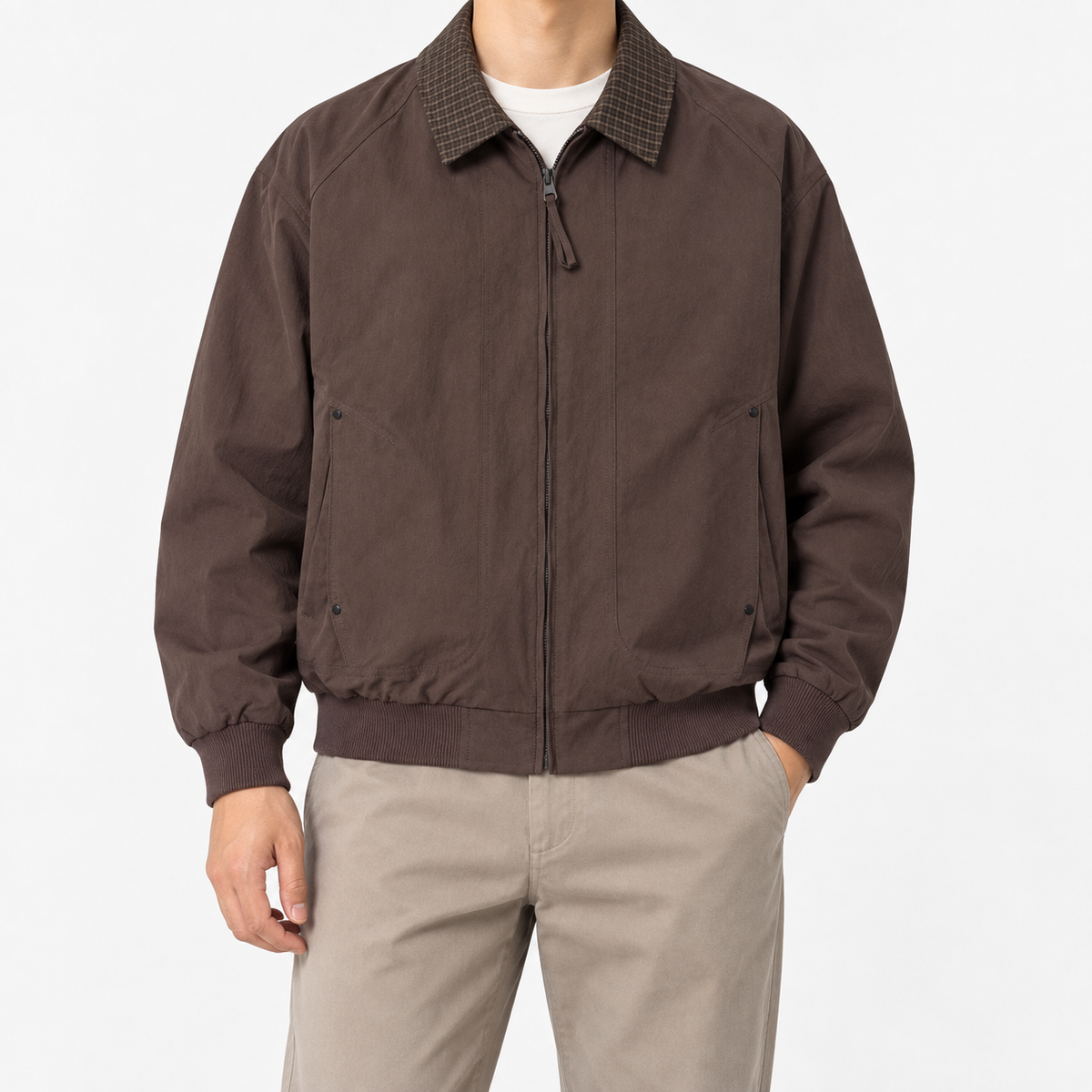 Leonardo spring/autumn bomber jacket in coffee, front model view