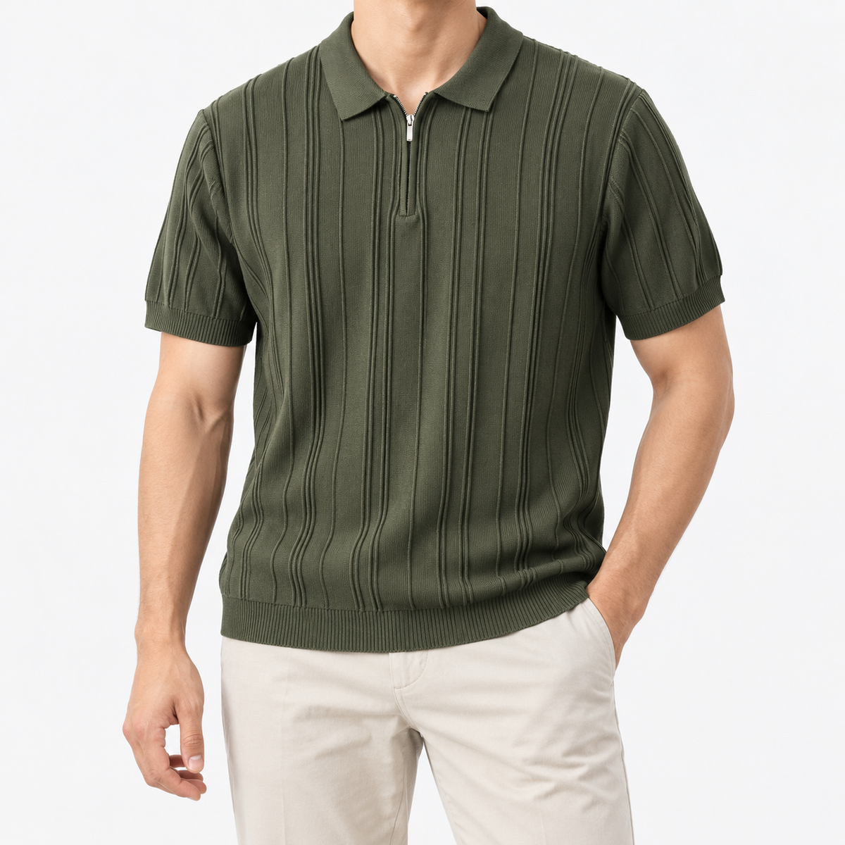 Leonardo summer business polo shirt in army green, front model view