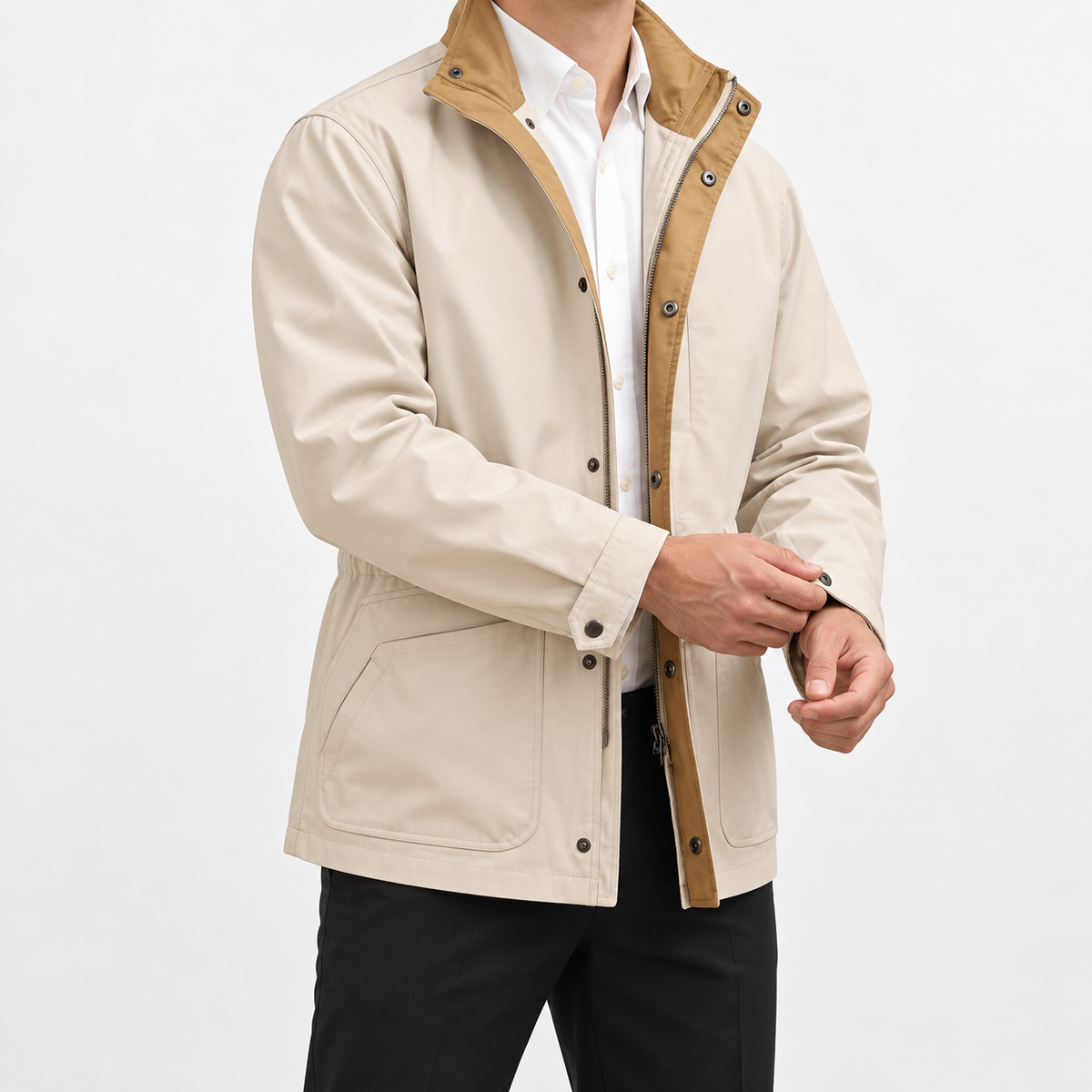 Leonardo cold season smart-casual jacket in khaki, three-quarter model view