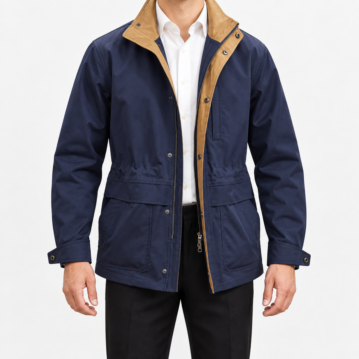 Leonardo cold season smart-casual jacket in dark blue, front model view