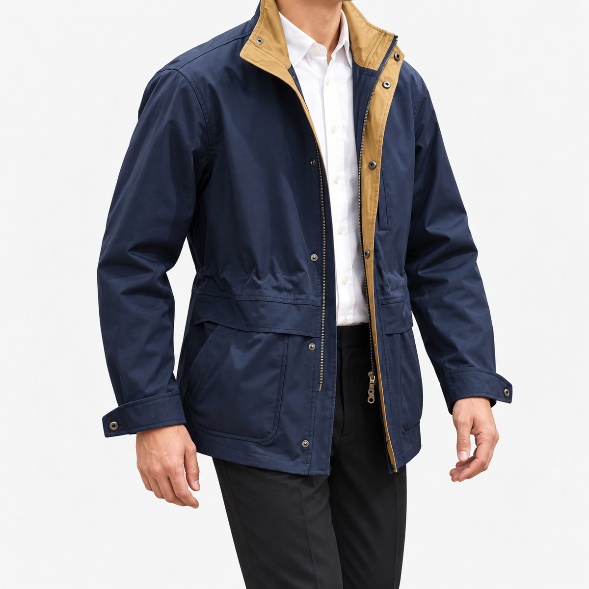 Leonardo cold season smart-casual jacket in dark blue, three-quarter model view