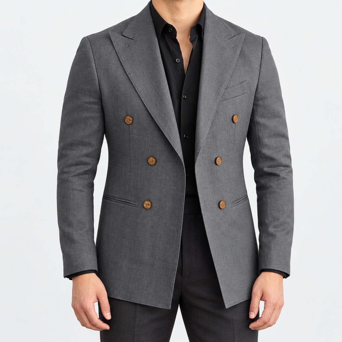 Leo soft slim fit blazer in dark grey, front worn view