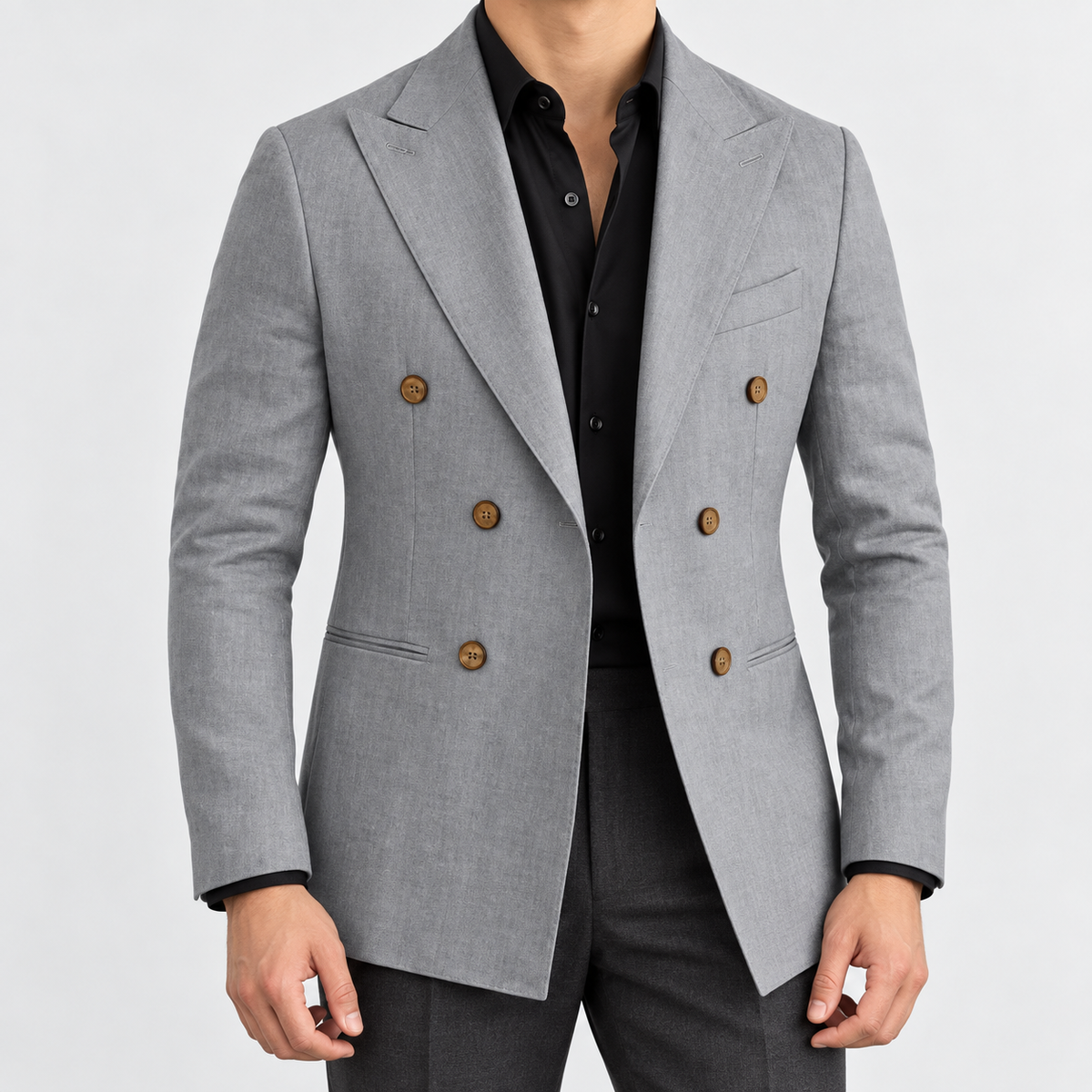 Leo soft slim fit blazer in gray, front worn view