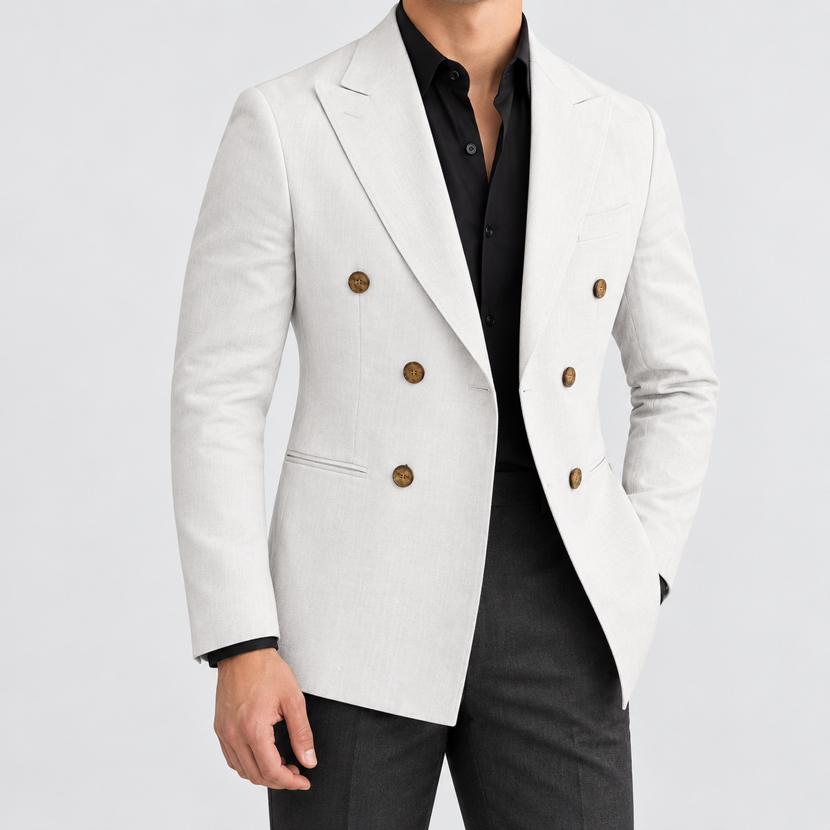 Leo soft slim fit blazer in ivory, side worn view