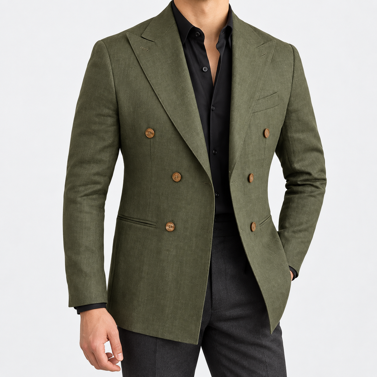 Leo soft slim fit blazer in green, side worn view