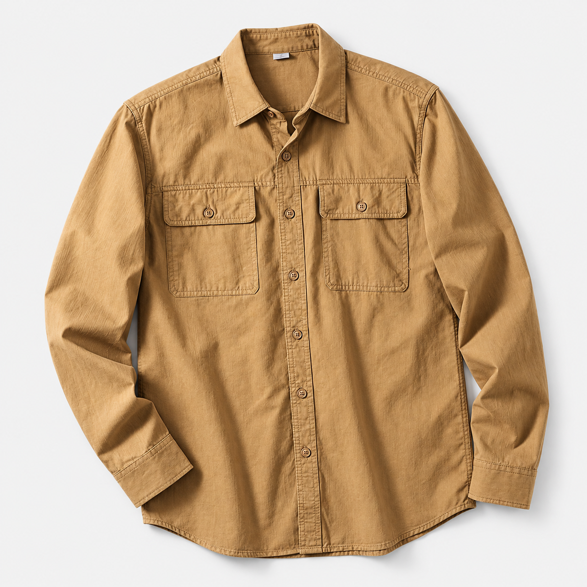 Leo 100% cotton retro utility shirt in khaki, product-only cover