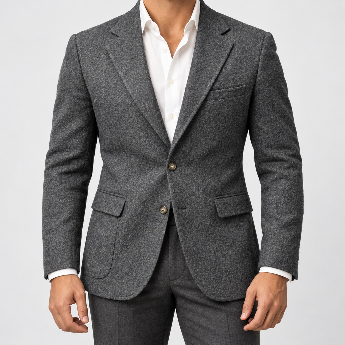 Leo slim fit elegant suit blazer in dark grey, front worn view