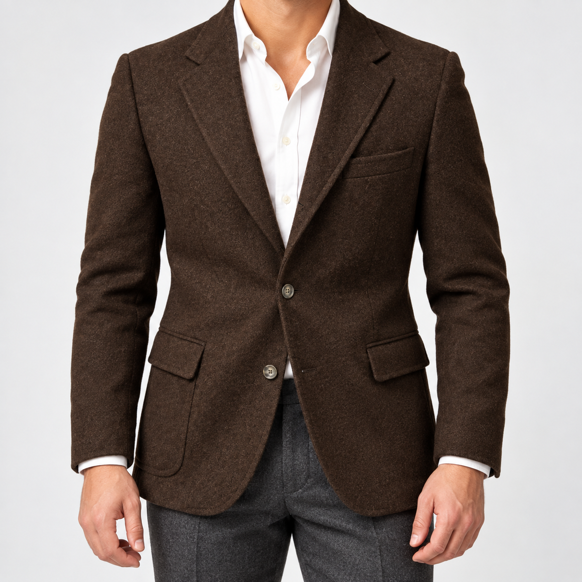 Leo slim fit elegant suit blazer in brown-1, front worn view