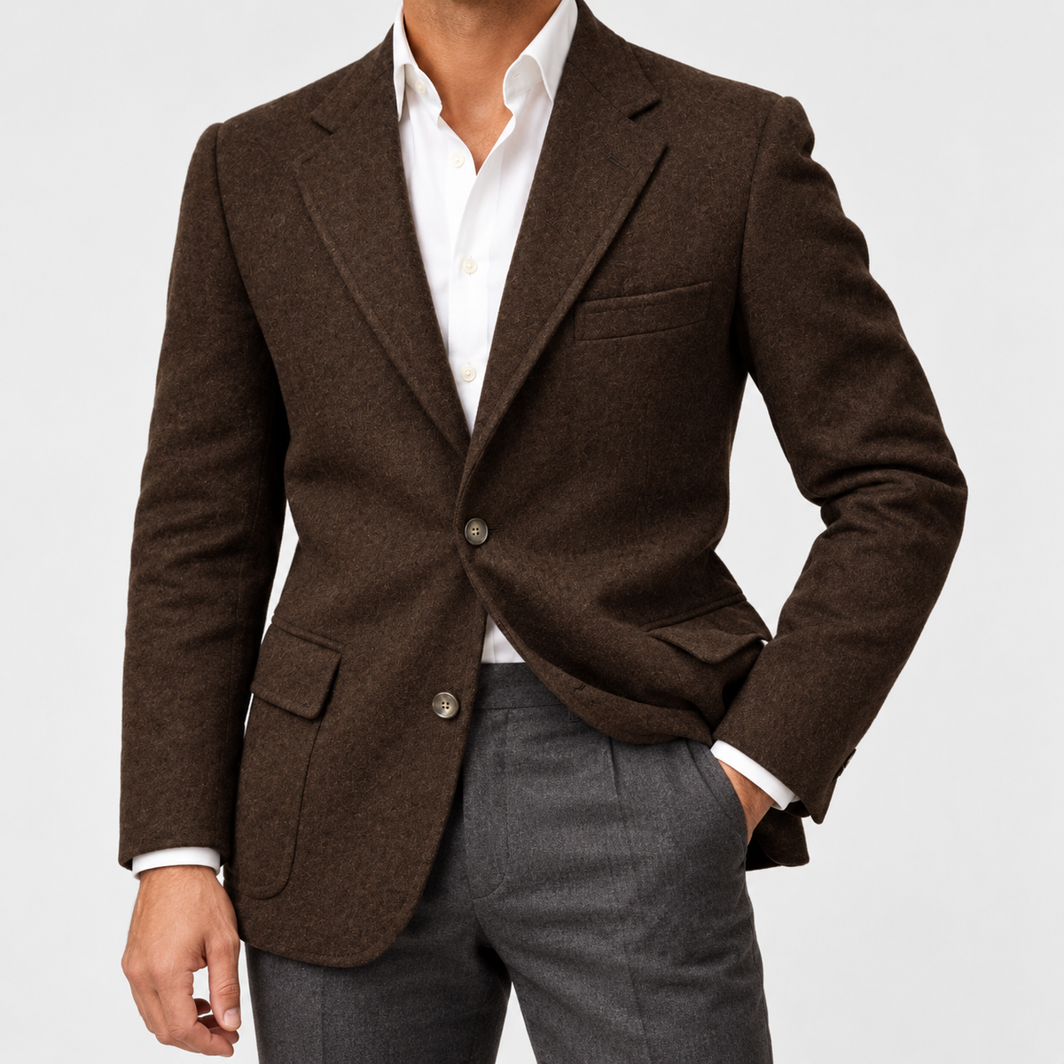 Leo slim fit elegant suit blazer in brown-1, side worn view