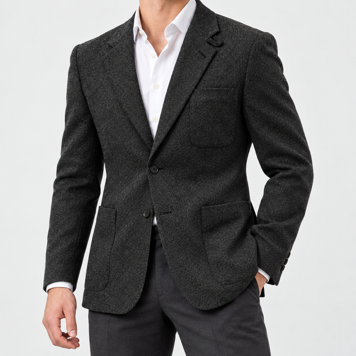 Leo slim fit elegant suit blazer in black-1, side worn view