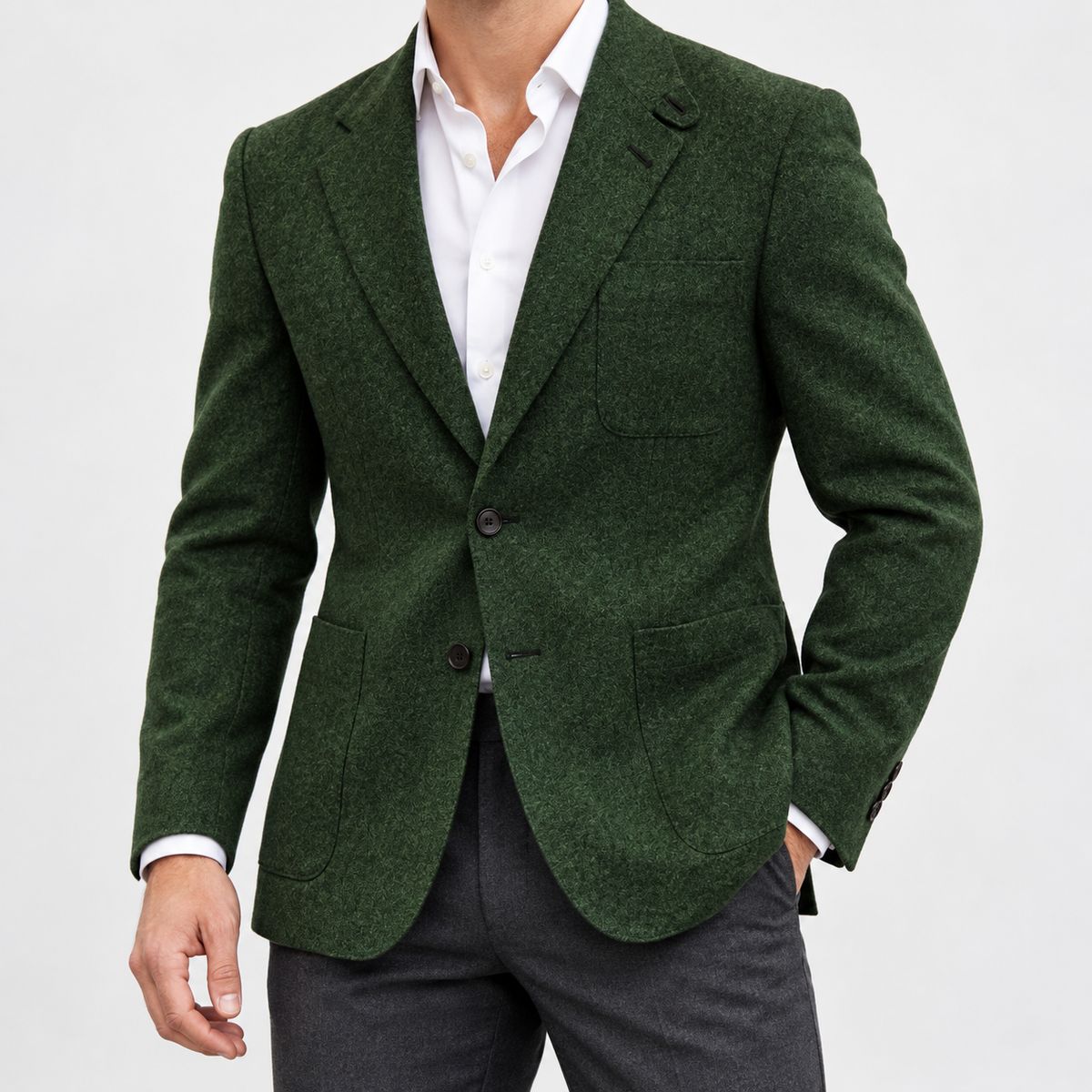 Leo slim fit elegant suit blazer in green-1, side worn view