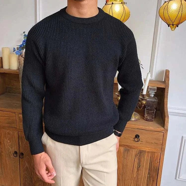 Antonios solid round neck knit sweater - Antonios