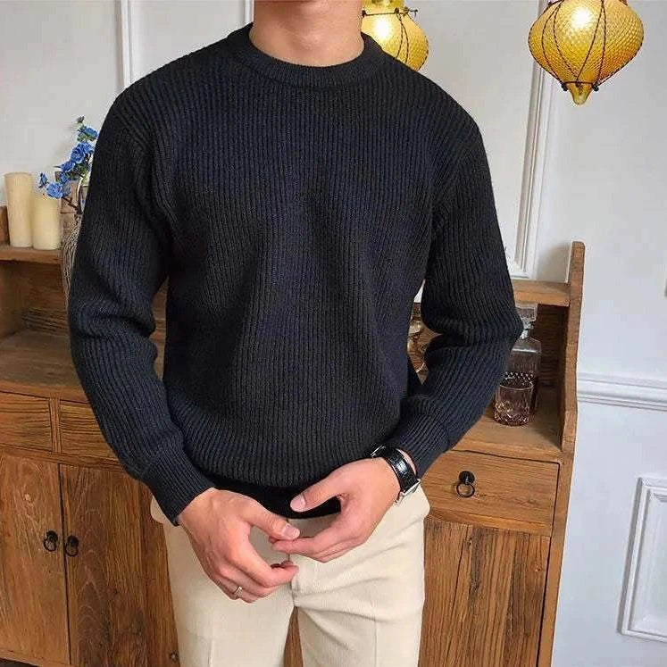 Antonios solid round neck knit sweater - Antonios