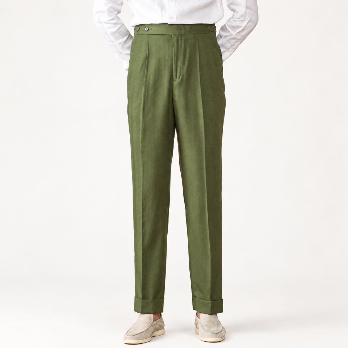 Summer straight fit elegant trousers in Army green – product view
