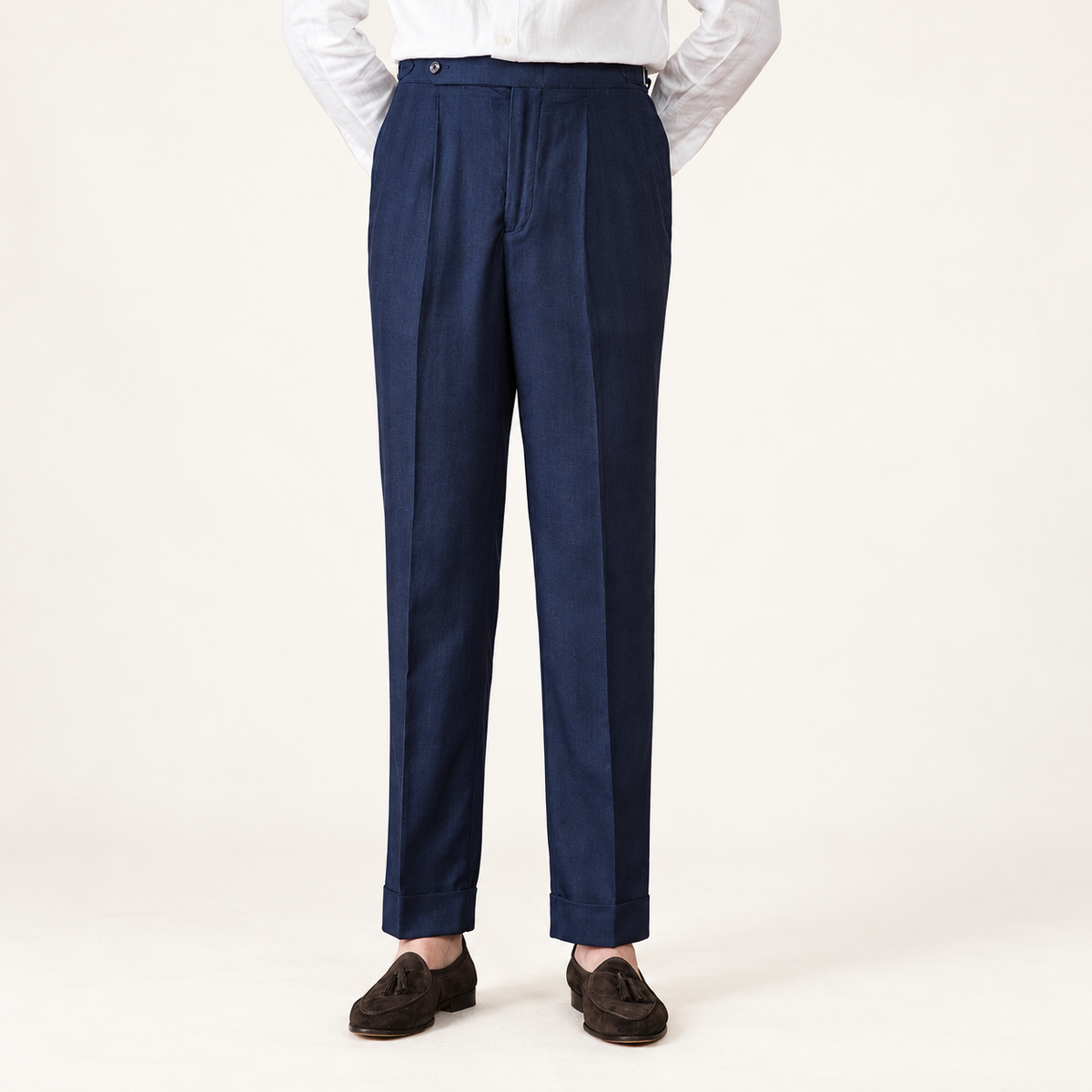 Summer straight fit elegant trousers in Navy blue – product view