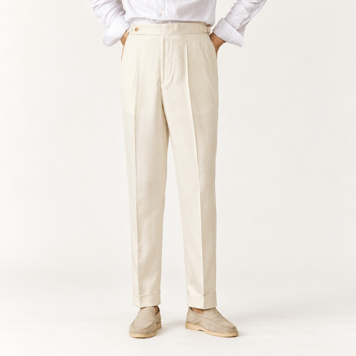 Summer straight fit elegant trousers in White – product view