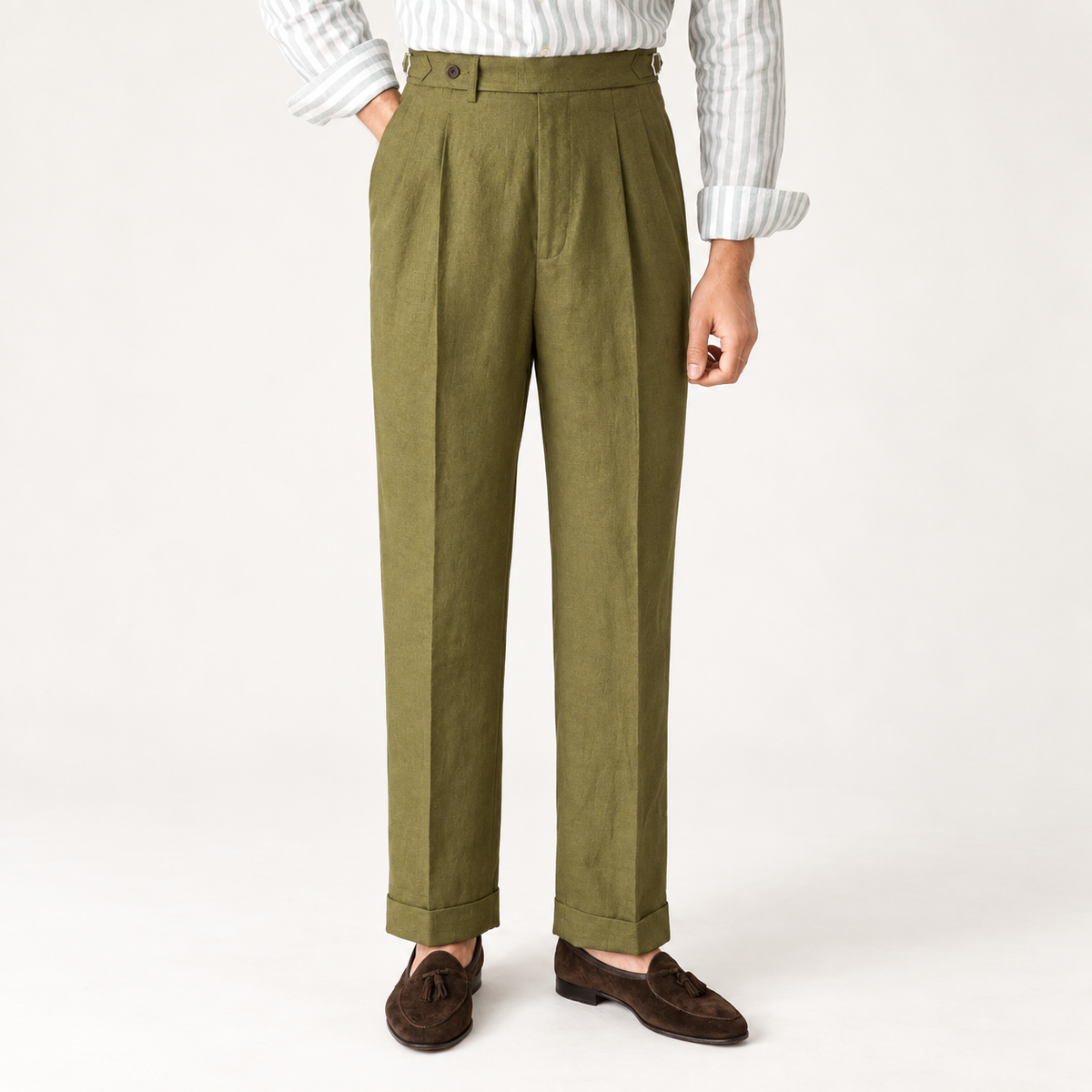 Summer straight fit lightweight trousers in Army green – product view