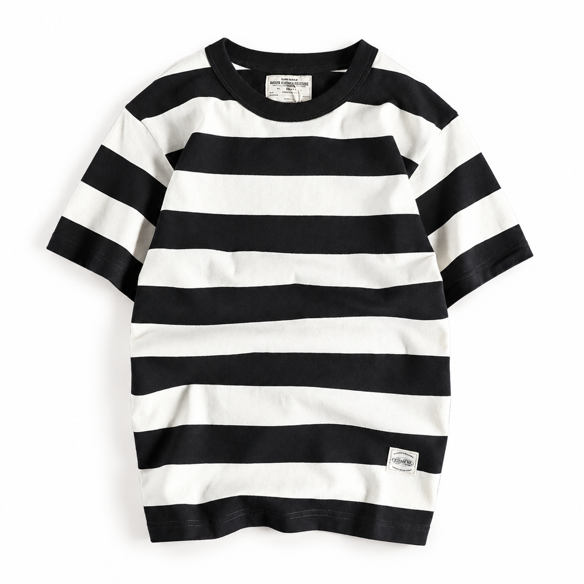 Men's cotton-linen striped t-shirt in Black – product view