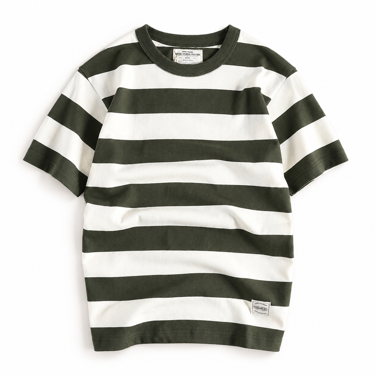 Men's cotton-linen striped t-shirt in Green – product view