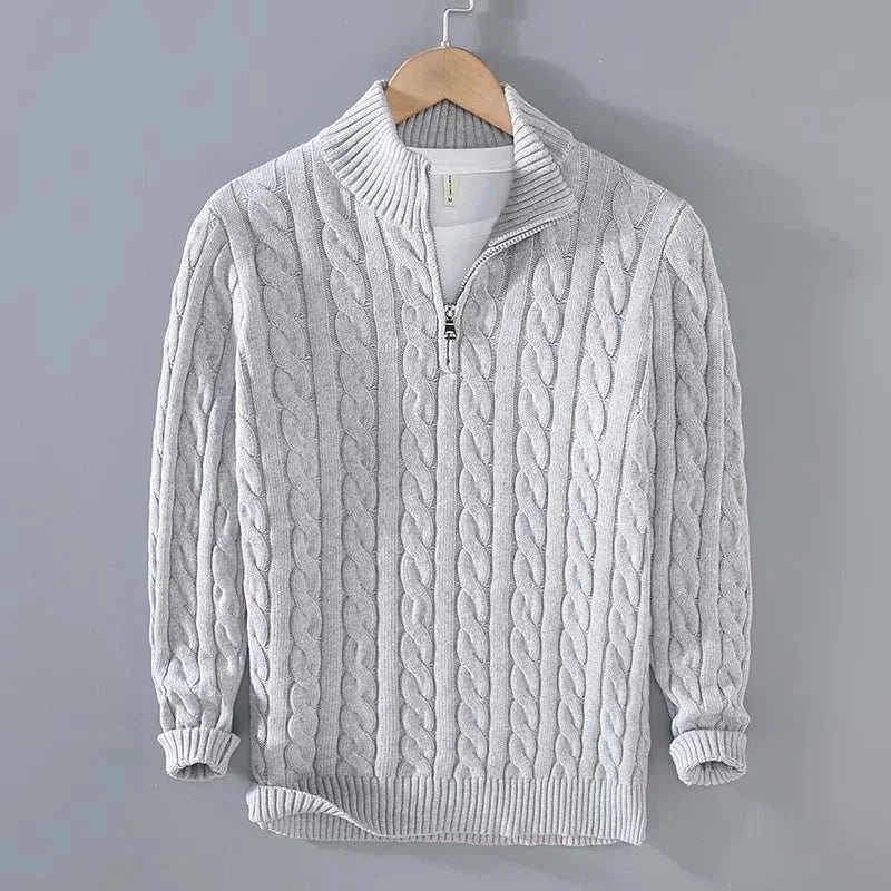 Autumn half zipper braided cotton sweater - Antonios