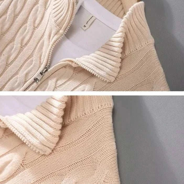 Autumn half zipper braided cotton sweater - Antonios