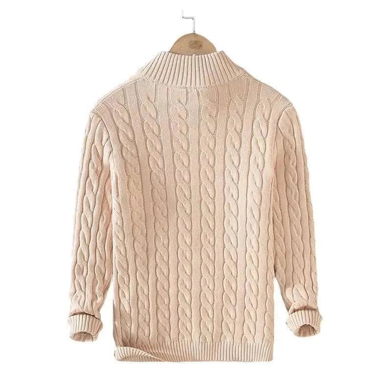 Autumn half zipper braided cotton sweater - Antonios