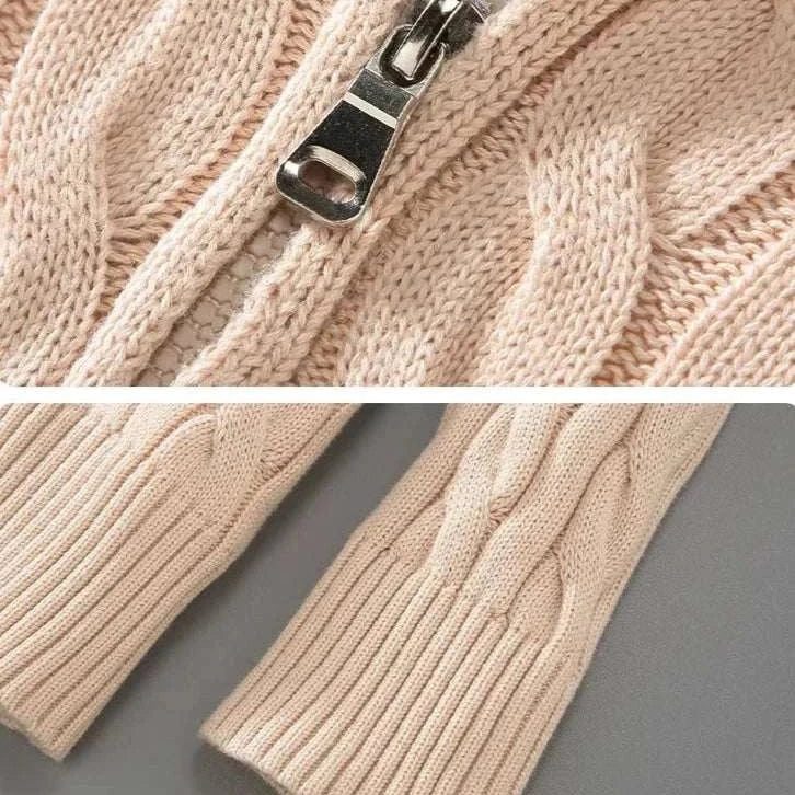 Autumn half zipper braided cotton sweater - Antonios