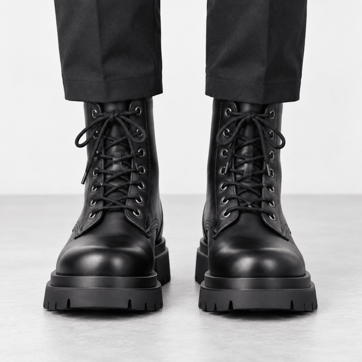 Black leather lace up combat boots - AntoniosClothing - Black