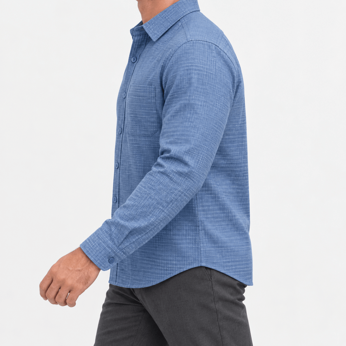 Brushed cotton flannel shirt with a chest pocket - AntoniosClothing - Blue microcheck