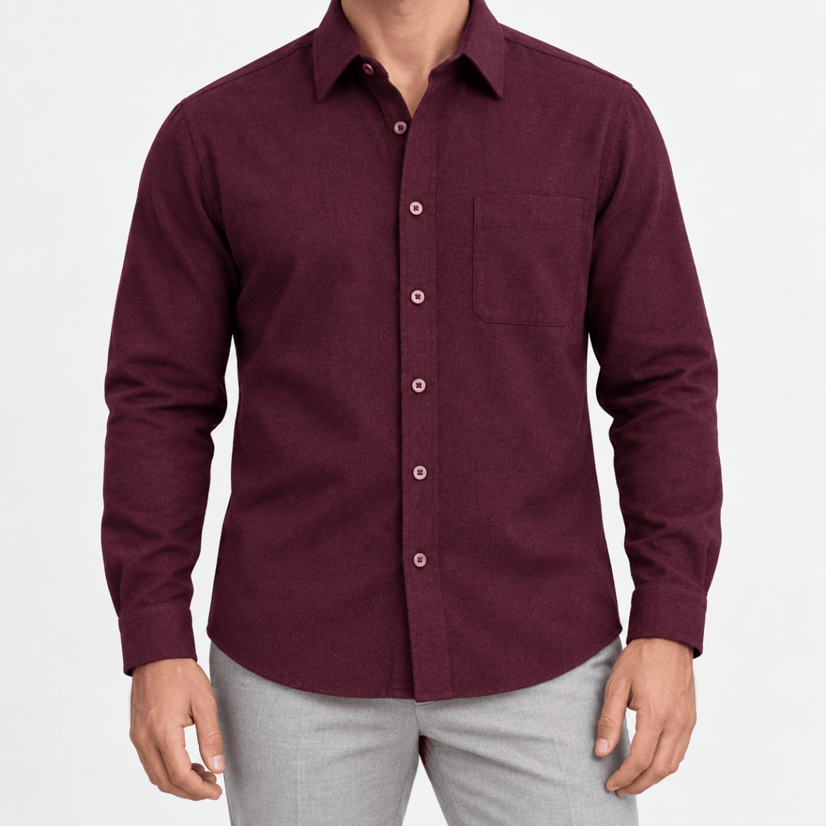 Brushed cotton flannel shirt with a chest pocket - AntoniosClothing - Burgundy