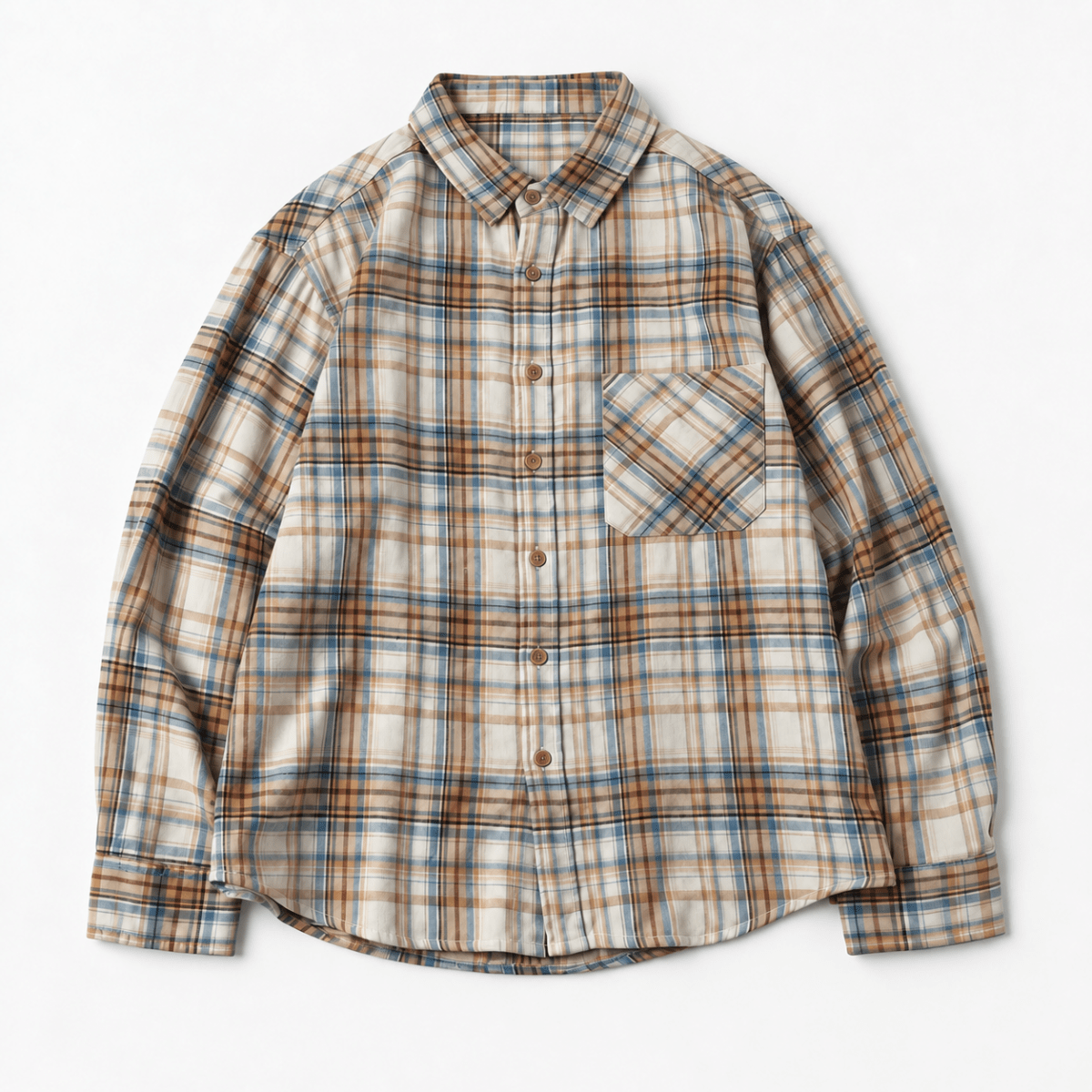 Brushed cotton plaid shirt - AntoniosClothing - Beige plaid