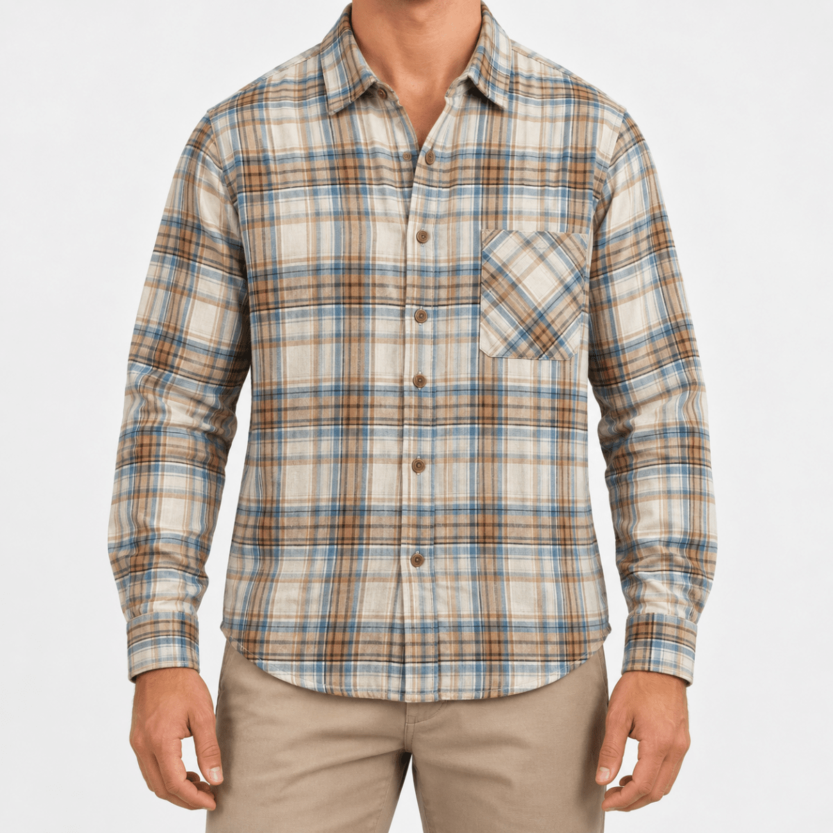 Brushed cotton plaid shirt - AntoniosClothing - Beige plaid