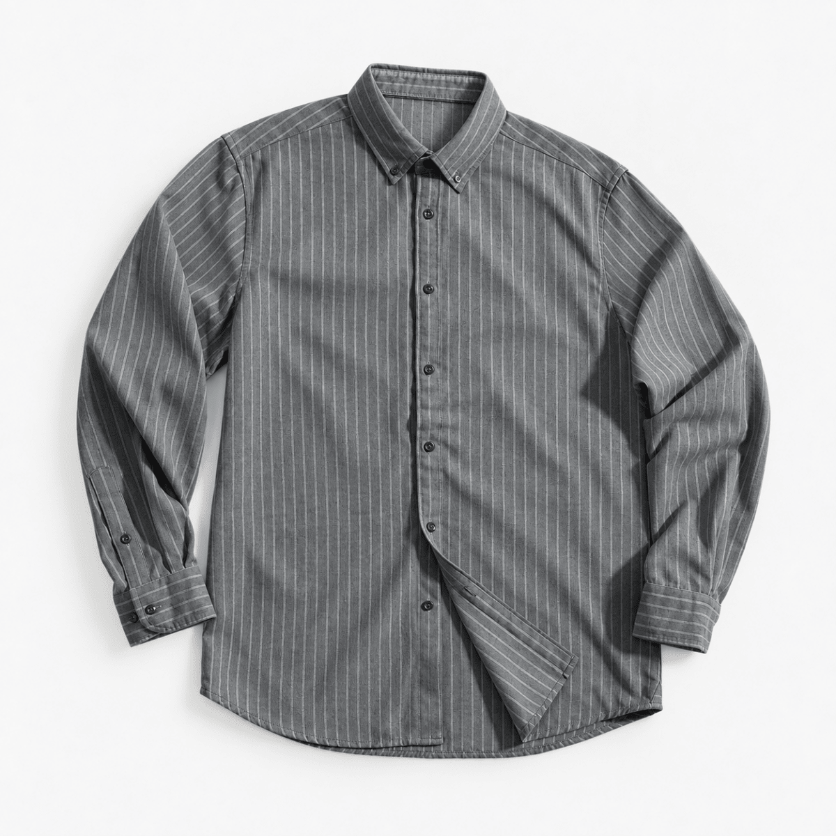 Brushed stripe shirt with a button down collar - AntoniosClothing - Gray stripe
